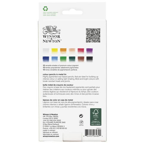 Scatola in metallo 12 matite colorate - diametro mina 3,7 mm Winsor&Newton colori assortiti - 0490012
